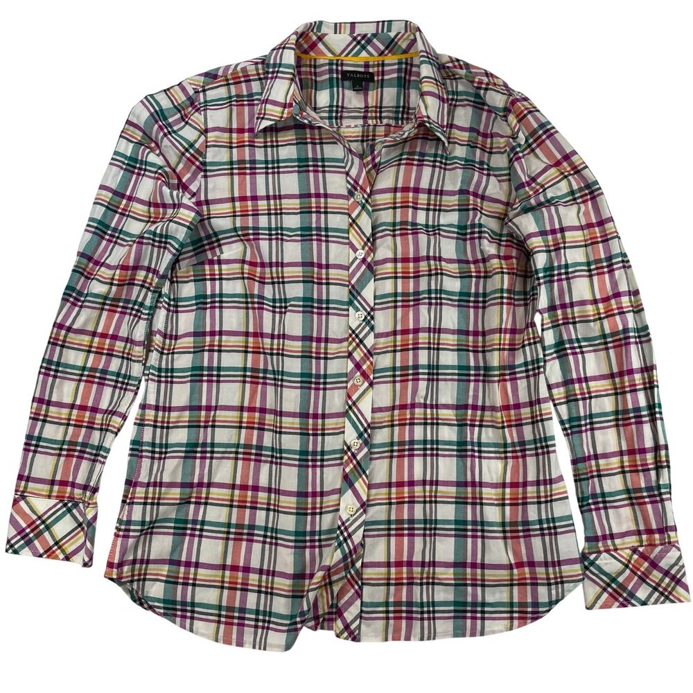 Talbots Plaid Button Down Shirt Women's S White Multi Color Long Sleeve Cotton
